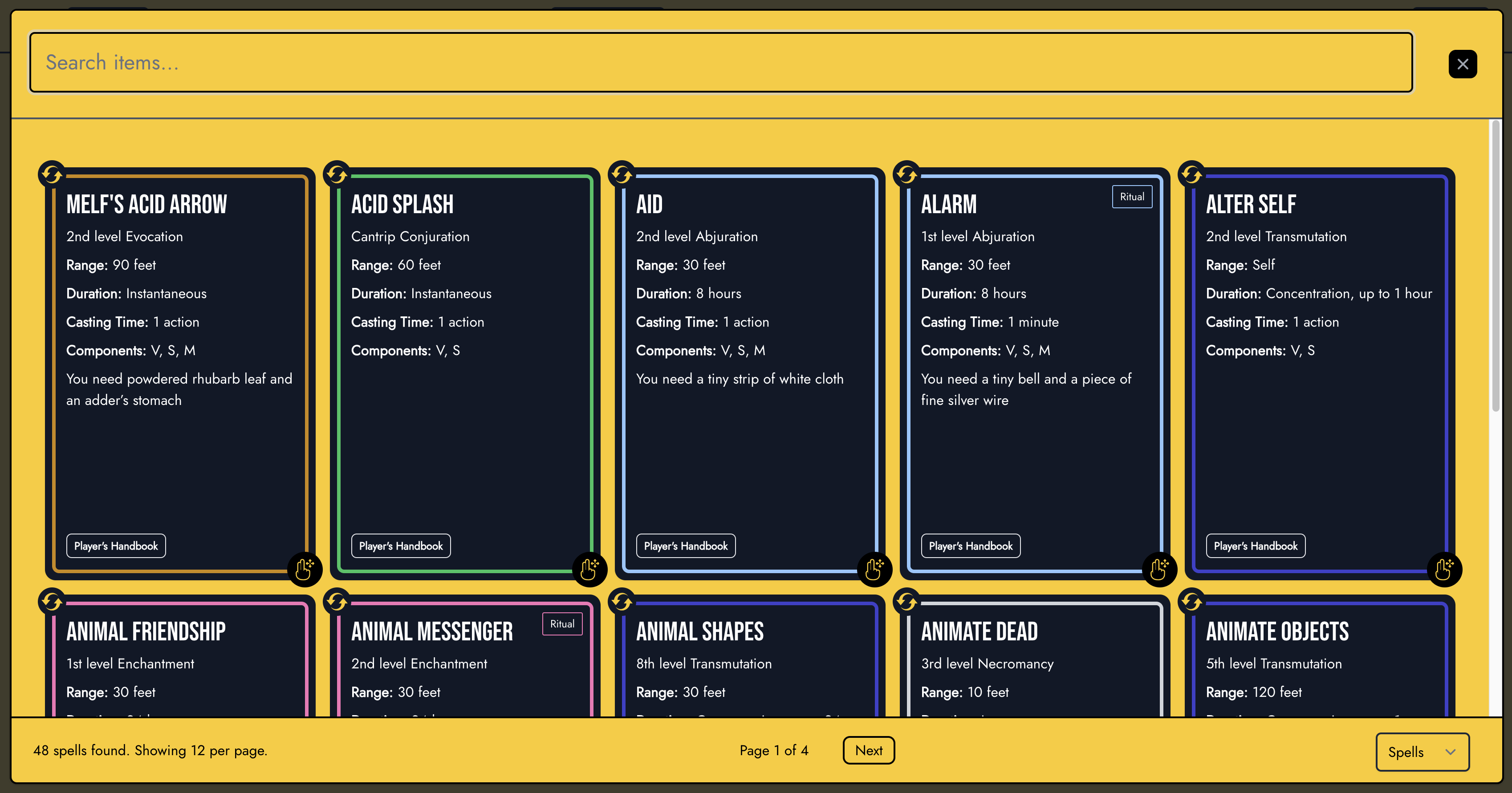 The compendium allows to search all the OGL sources for Dungeons and Dragons 5e